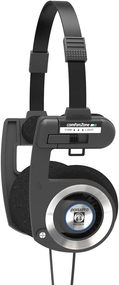 Porta Pro Black Retro 1980s Style On-Ear Headphones with Wired 3.5mm Plug, Collapsible Design, and Soft Case Included - Audiophile Quality