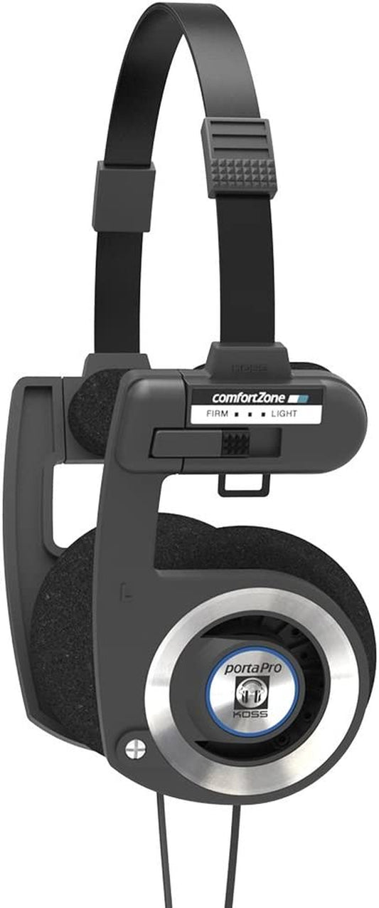 Porta Pro Black Retro 1980s Style On-Ear Headphones with Wired 3.5mm Plug, Collapsible Design, and Soft Case Included - Audiophile Quality