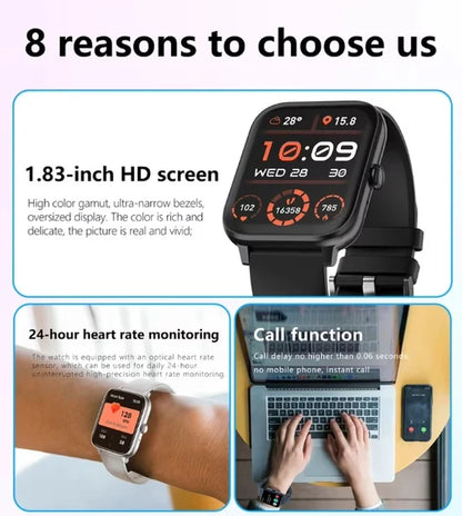 1.83-Inch Bluetooth Smartwatch for Men and Women with Heart Rate Monitor and Fitness Tracking Features
