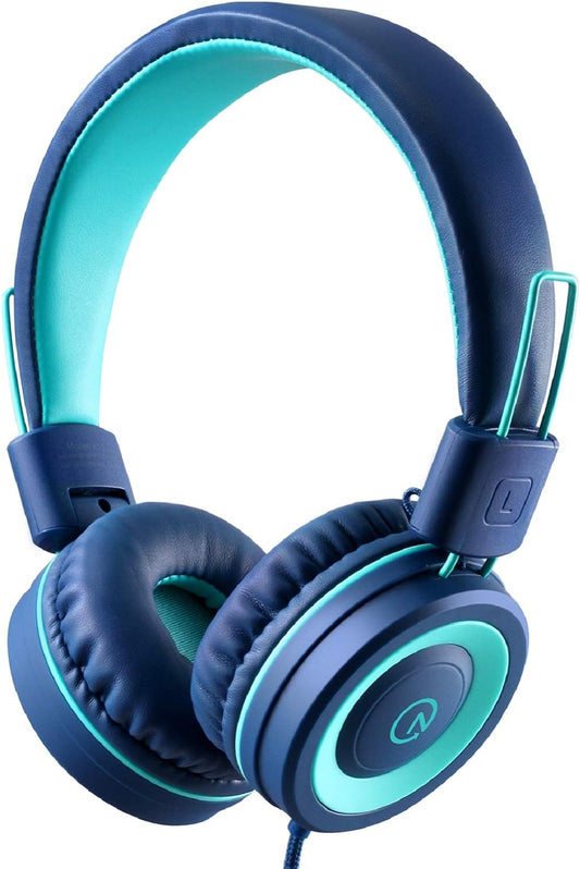 K11 Children's Headphones with 3.5mm Wired Connection - Navy/Teal | 5ft Tangle-Free Cord, Foldable Design, On-Ear Headset for School, Classroom, and Travel