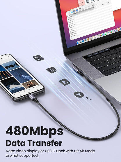 UGREEN 60W Right Angle USB-C Fast Charging Cable, 2-Pack, 6.6Ft | 90° Connector for Gaming and Bedside Use, Compatible with iPhone 17/16/15, MacBook, Galaxy S26/S25, iPad, Pixel, and Switch