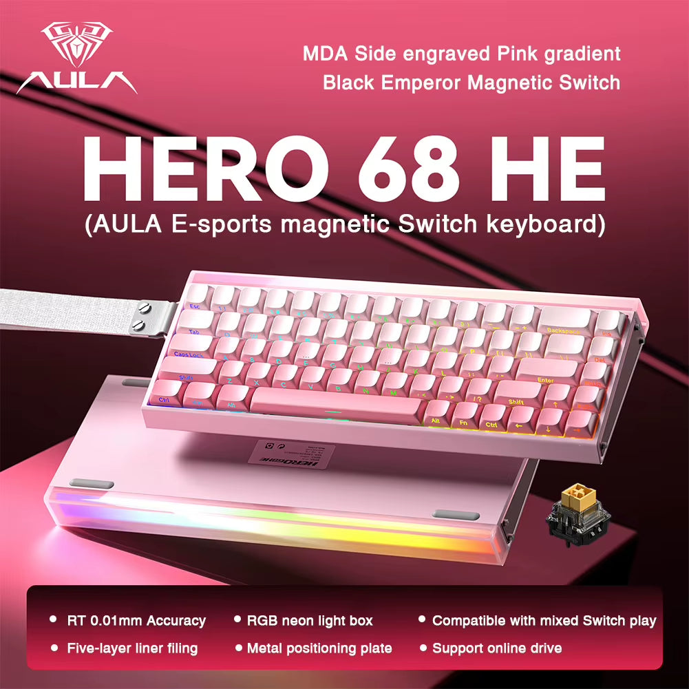 HERO 68HE Magnetic Switch Gaming Keyboard with 8K Return and RGB Lighting for Esports Professionals