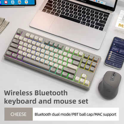 M87 Dual Mode Bluetooth Wireless Gaming Keyboard, 87 Keys with RGB Rainbow Lighting and PBT Keycaps for Quiet Office and Gaming Use