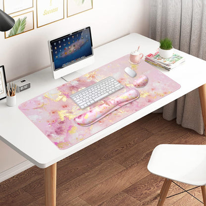 Extended Keyboard and Mouse Pad Set with Ergonomic Wrist Rest Support, Memory Foam Design, 3-Piece Desk Pad Set for Home Office, Study, and Gaming - Pink Gold Marble (35.4 x 15.7 inches)