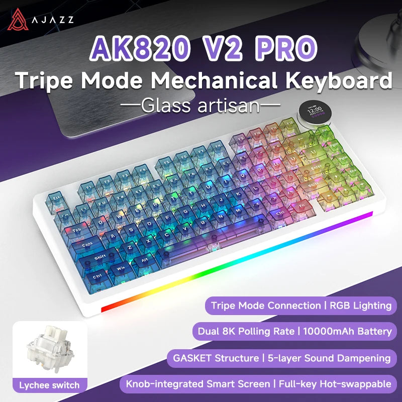 AK820V2/Ak820Vpro Multifunctional Mechanical Keyboard with Tri-Mode Connectivity and Wrist Rest