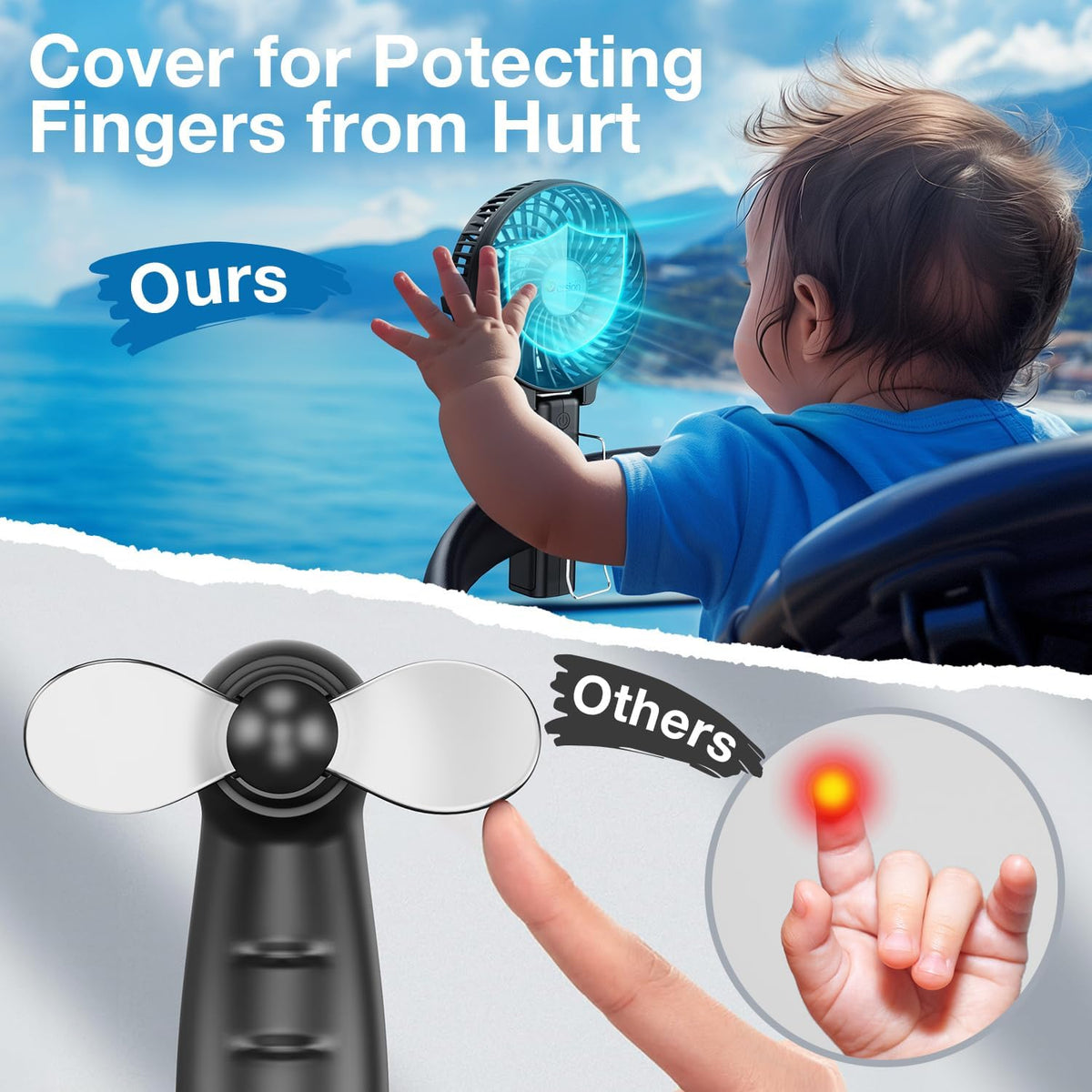 Portable Handheld Fan - Powerful and Durable, 180° Foldable Mini Fan with USB Rechargeable Battery for Personal Use, Travel, and Office - Black