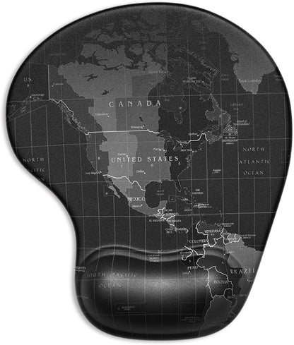 Ergonomic Mouse Pad with Gel Wrist Support - Compact Design, Smooth Surface, Non-Slip PU Base for Comfort and Pain Relief, 8.7 x 7.2 Inches, Map Pattern