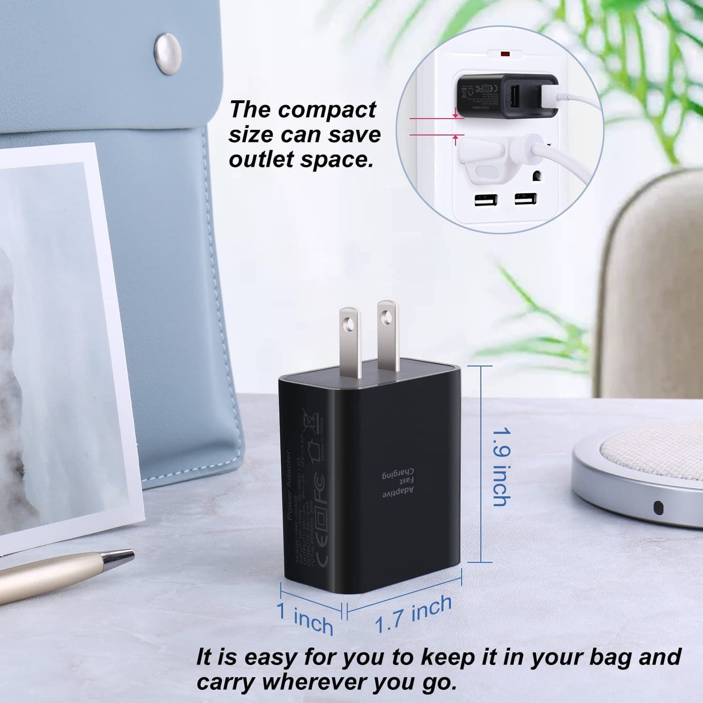 30W Dual USB Wall Charger - 5 Pack, Quick Charge 3.0 & 5V 2.4A Adaptive Fast Charging Adapter for iPhone 11, XS, XR, Galaxy S10, S9, Note 10 - Black