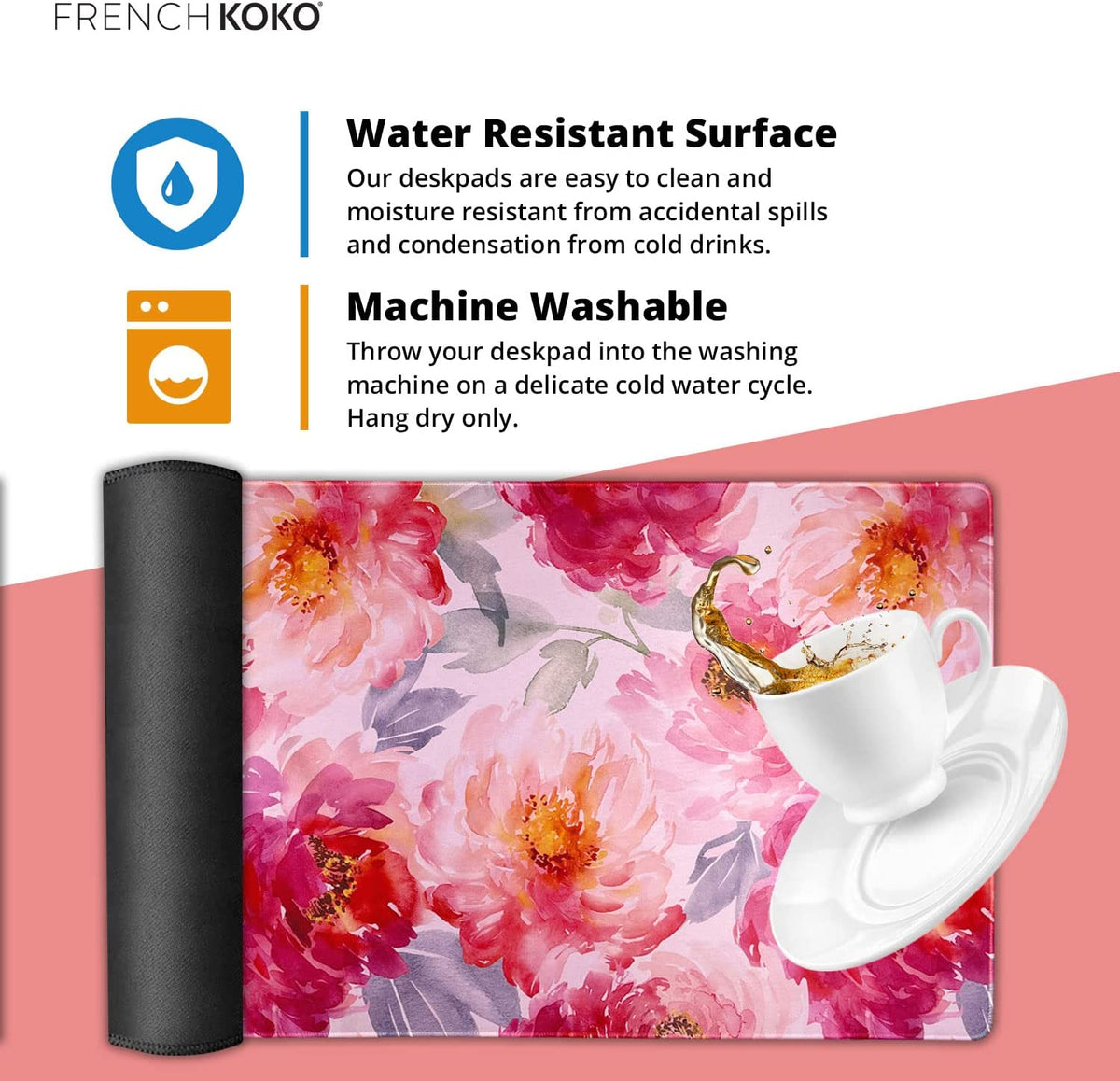 Large Floral Desk Mat 15" x 30" – Extended Non-Slip Waterproof Mouse Pad for Keyboard and Mouse – Aesthetic Office Workstation Protector
