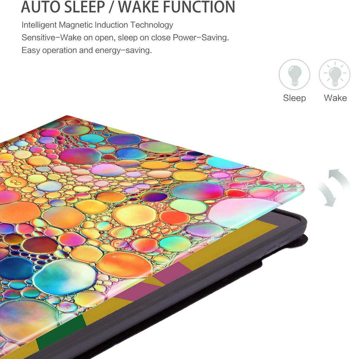 iPad Case for 9th, 8th, and 7th Generation - 10.2 Inch Multi-Angle Viewing with Adjustable Stand and Auto Wake/Sleep Function, Artistic Bubble Design
