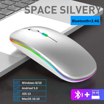 LED Wireless Rechargeable Bluetooth-Compatible RGB Ergonomic Mouse with Backlight for Laptop, PC, and iPad
