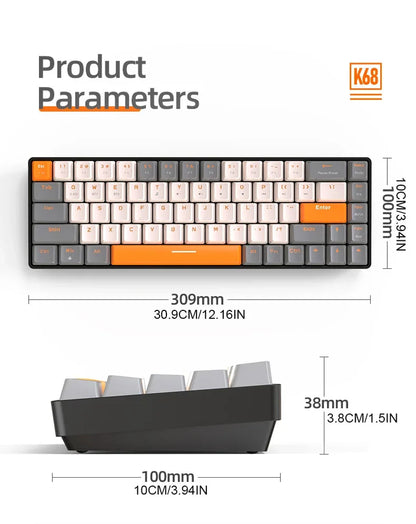 K68 60% Wireless Mechanical Gaming Keyboard with Dual Mode BT 5.0/2.4GHz Receiver, Compact 68-Key Design, Hot-Swappable for PC, Mac, and Xbox