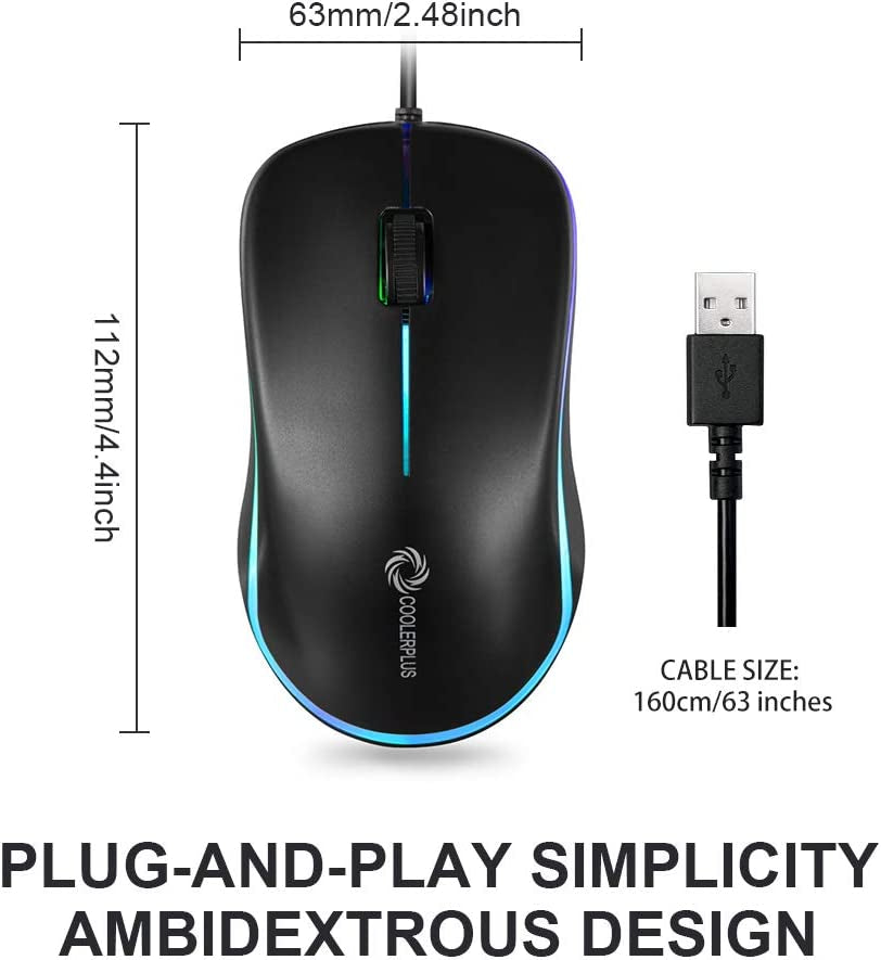 FC112 USB Optical Wired Computer Mouse - 1000 DPI, Ergonomic Design for Office and Home Use, Compatible with Windows PC, Laptop, Desktop, Notebook (Black)