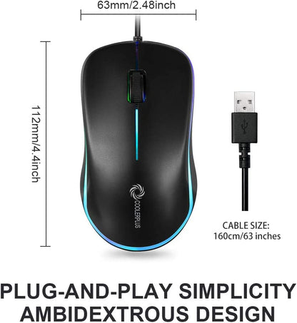 FC112 USB Optical Wired Computer Mouse - 1000 DPI, Ergonomic Design for Office and Home Use, Compatible with Windows PC, Laptop, Desktop, Notebook (Black)