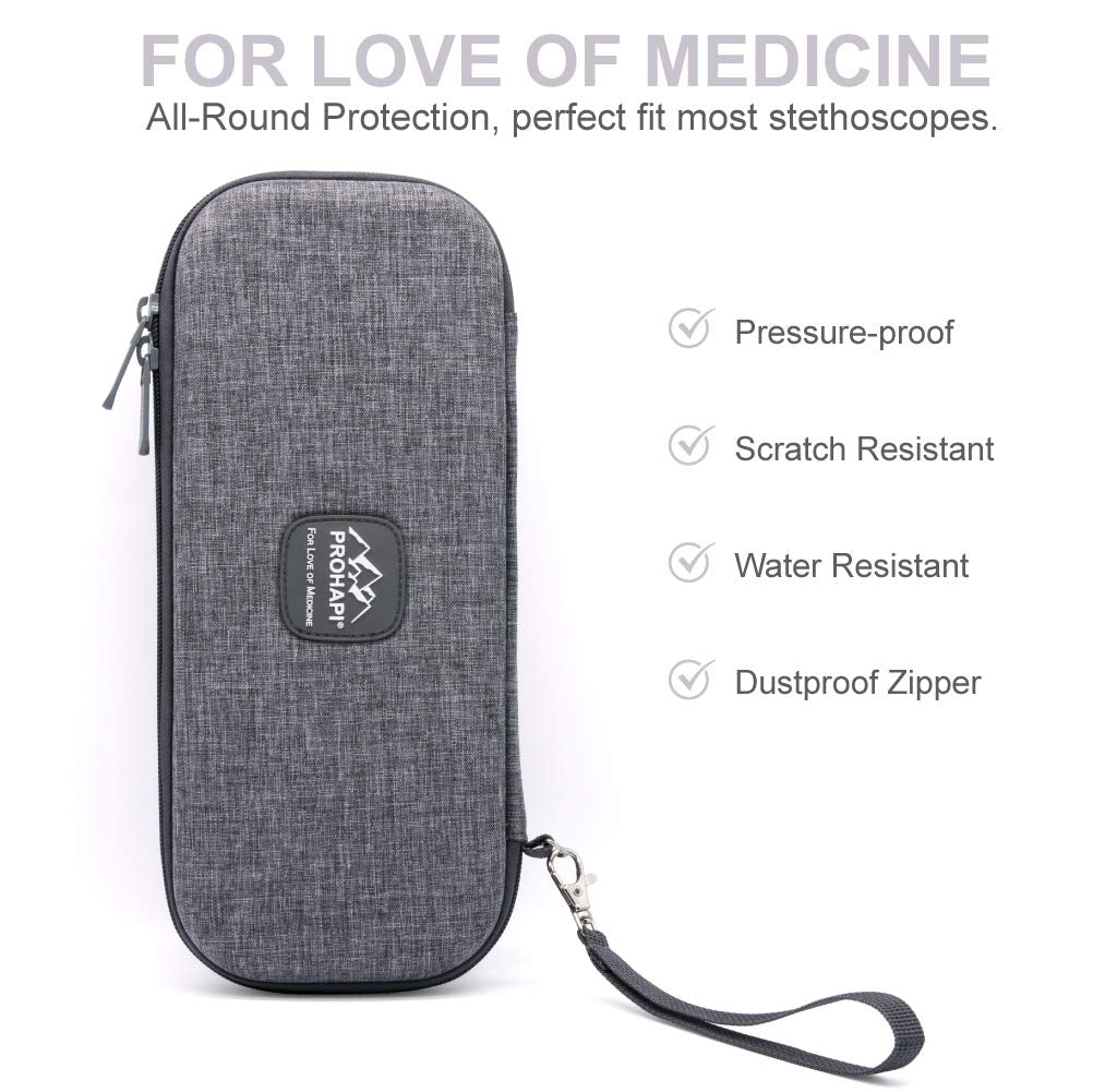 Premium Hard Stethoscope Case with ID Slot, Compatible with 3M Littmann, ADC, Omron, and MDF Stethoscopes, Featuring Mesh Pocket for Nurse Accessories (Volcanic Grey)