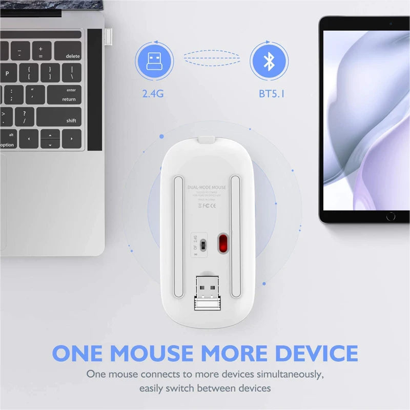 LED Wireless Rechargeable Bluetooth-Compatible RGB Ergonomic Mouse with Backlight for Laptop, PC, and iPad