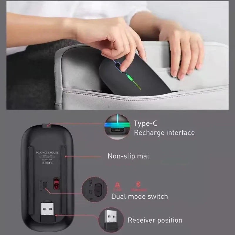 LED Wireless Rechargeable Bluetooth-Compatible RGB Ergonomic Mouse with Backlight for Laptop, PC, and iPad