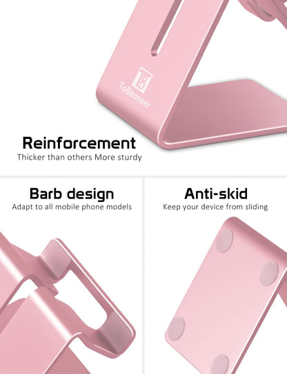 Aluminum Phone Stand for Iphone Series, Samsung, Rose Gold | Phone Holder for Desk, Hands-Free Viewing & Calls, Compatible with All Smartphones, Adding Style to Your Office & Home
