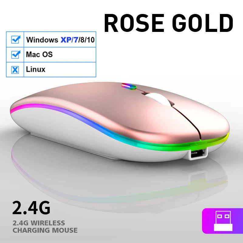 LED Wireless Rechargeable Bluetooth-Compatible RGB Ergonomic Mouse with Backlight for Laptop, PC, and iPad