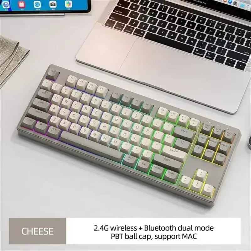 M87 Dual Mode Bluetooth Wireless Gaming Keyboard, 87 Keys with RGB Rainbow Lighting and PBT Keycaps for Quiet Office and Gaming Use