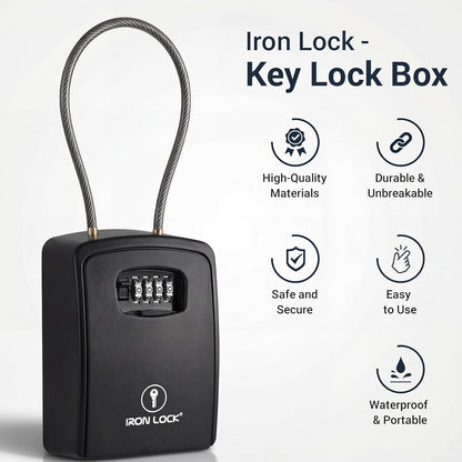 XXL Portable Key Lock Box with 15-Inch Steel Cable, Holds 20-30 Keys and Car Fobs, Features Unique Built-In Tray, Versatile Mounting Options, Resettable Code, and Protective Dial Cover