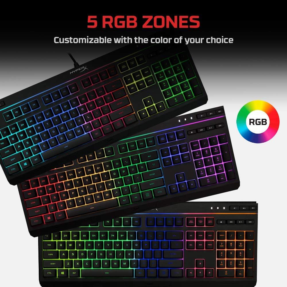 Alloy Core RGB Membrane Gaming Keyboard - Ergonomic Silent Keys with RGB Lighting, Spill Resistant Design, Dedicated Media Controls, Compatible with Windows 10/8.1/8/7 - Black