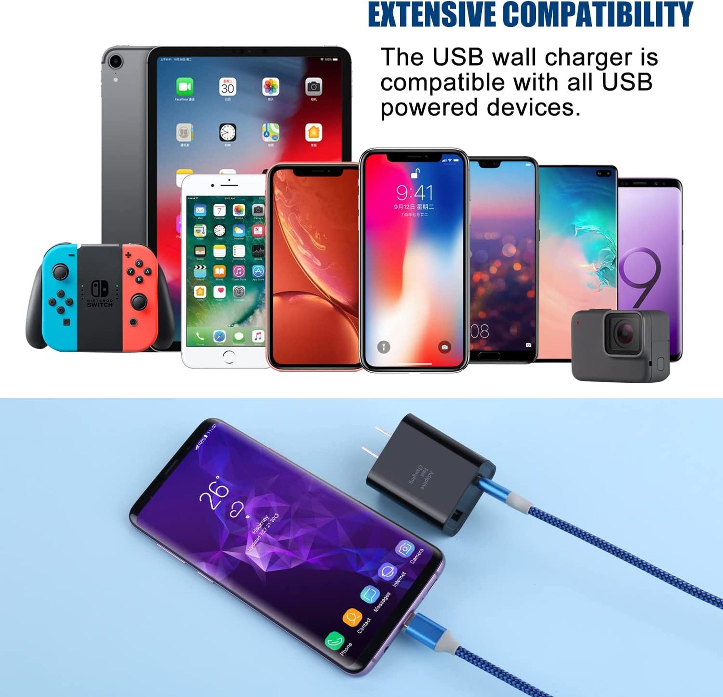 30W Dual USB Wall Charger - 5 Pack, Quick Charge 3.0 & 5V 2.4A Adaptive Fast Charging Adapter for iPhone 11, XS, XR, Galaxy S10, S9, Note 10 - Black