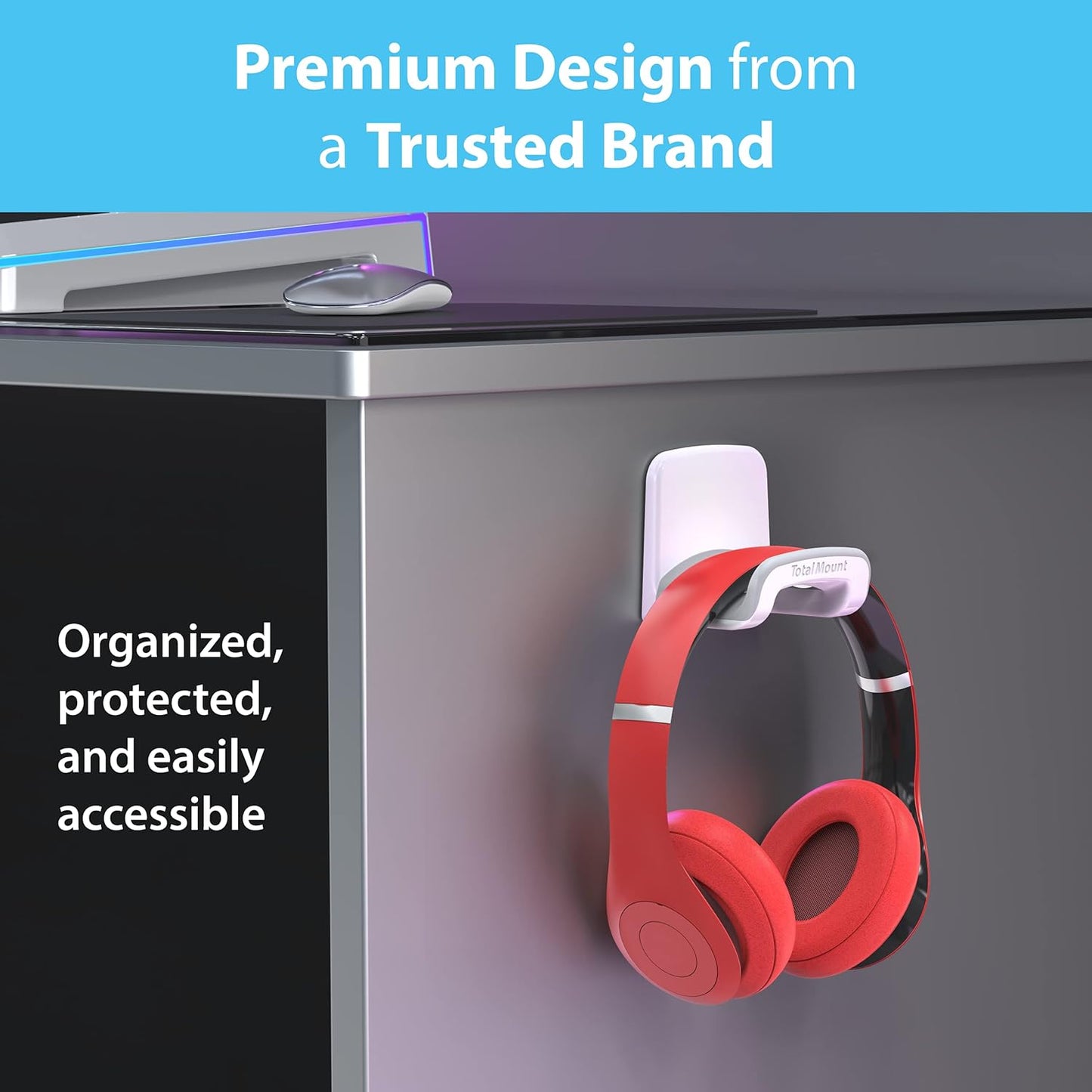 Headphone Holder with Removable Adhesive Strips (White) | USA Designed for Easy, Damage-Free Mounting on Walls, Desks, or PCs (Studio-Grade White Headphone Hanger - Single Pack)