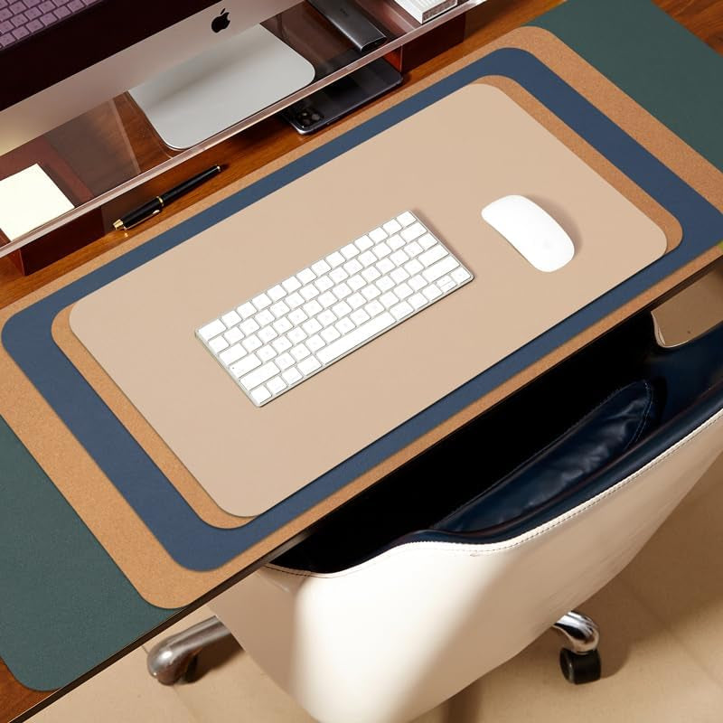 Cork Desk Mat - Reversible Desk Pad for Home and Office - Desk Organization Solution - Large Mouse Pad and Surface Protector (Dark Blue, 90cm x 43cm)