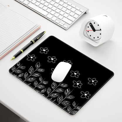 Premium Flower-Themed Mouse Pad, 12 x 10 inches, Non-Slip Rubber with Stitched Edges, Waterproof Square Mat for Gaming and Work, Compatible with Wireless Mice, Black