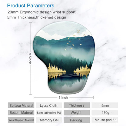Ergonomic Mouse Pad with Gel Wrist Support and Non-Slip PU Base, 9.5 x 8 Inches, Landscape Forest Design for Office Comfort and Pain Relief