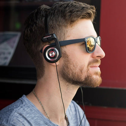 Porta Pro Black Retro 1980s Style On-Ear Headphones with Wired 3.5mm Plug, Collapsible Design, and Soft Case Included - Audiophile Quality