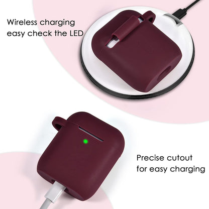 AirPods 1 & 2 Silicone Case Cover with Keychain and Pompom - Stylish Protective Accessory in Burgundy, Ideal Gift for Women and Girls