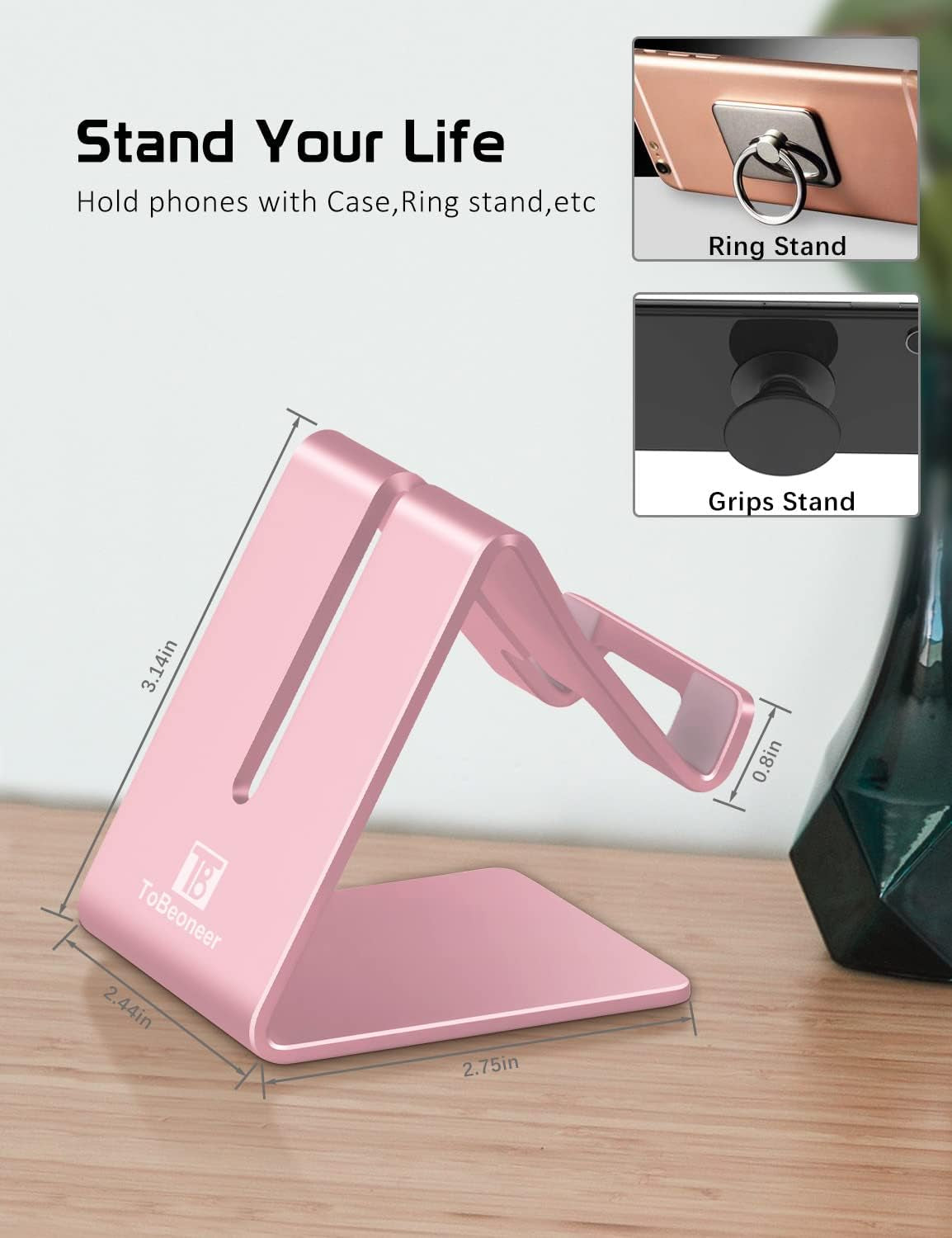 Aluminum Phone Stand for Iphone Series, Samsung, Rose Gold | Phone Holder for Desk, Hands-Free Viewing & Calls, Compatible with All Smartphones, Adding Style to Your Office & Home