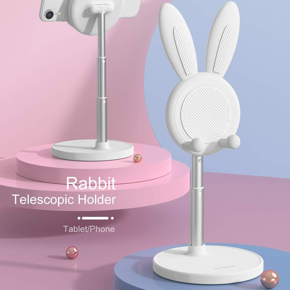 Adjustable Bunny Rabbit Phone and Tablet Stand | Height and Angle Adjustable, Anti-Slip Design with Charging Hole, Ideal Gift for Women and Girls, Compatible with 4-12.9 Inch Devices