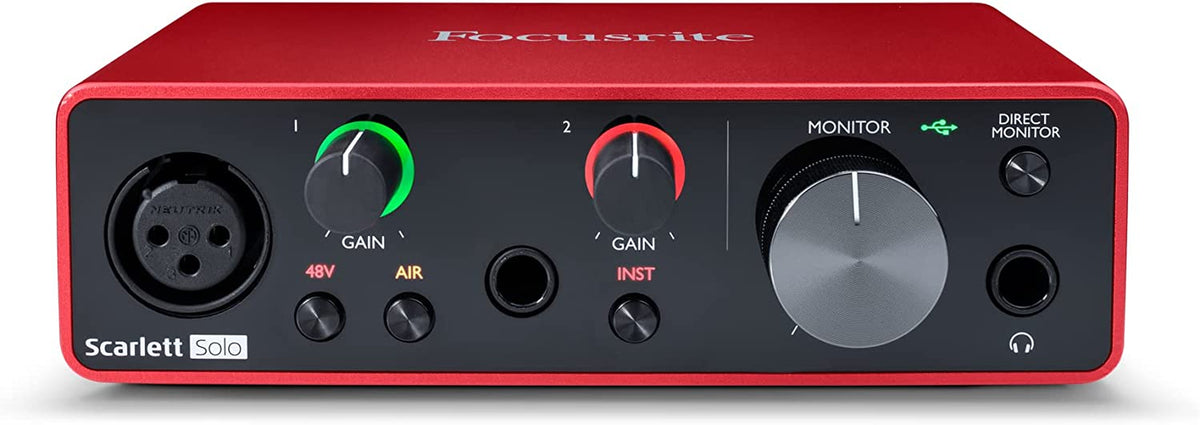 Scarlett Solo 3rd Generation USB Audio Interface for Musicians and Content Creators - Studio Quality Recording and Playback with XLR Mic Preamp, Hi-Z Instrument Input, 24-Bit/192kHz Resolution, 56dB Gain Range, Air Mode, Compatible with macOS, Windows, and iPadOS