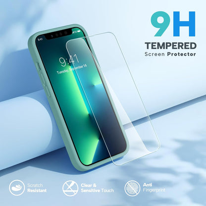 IPhone 13 Pro Max Case with Screen Protector, Shockproof Liquid Silicone Rubber Cover with Soft Anti-Scratch Microfiber Lining, 6.7 Inch, Midnight Green