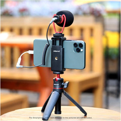 ST-07 Phone Tripod Mount with Cold Shoe for Microphone and LED Video Light, Compatible with iPhone 11/Pro/Pro Max, XS Max, XR, X, 8, 7 Plus, Samsung Galaxy, OnePlus, Google Pixel - Ideal for Vlogging
