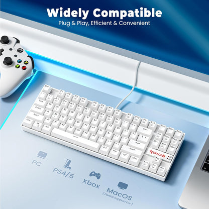 K552P TKL Mechanical Gaming Keyboard - 18 Backlight Modes, Hot-Swappable Blue Switches, 87-Key Compact Ergonomic Design, N-Key Rollover, and Software Programmable Macros - RGB, White