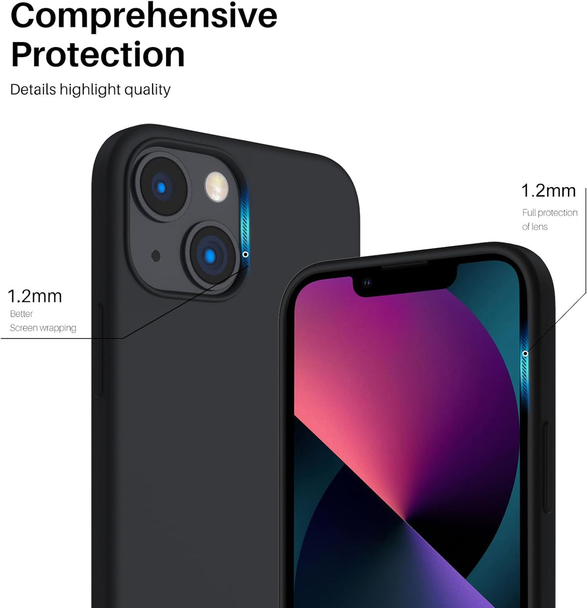 iPhone 13 Mini Liquid Silicone Case, Midnight - 4-Layer Shockproof Design with Soft Touch Finish, Raised Edges, and Microfiber Lining