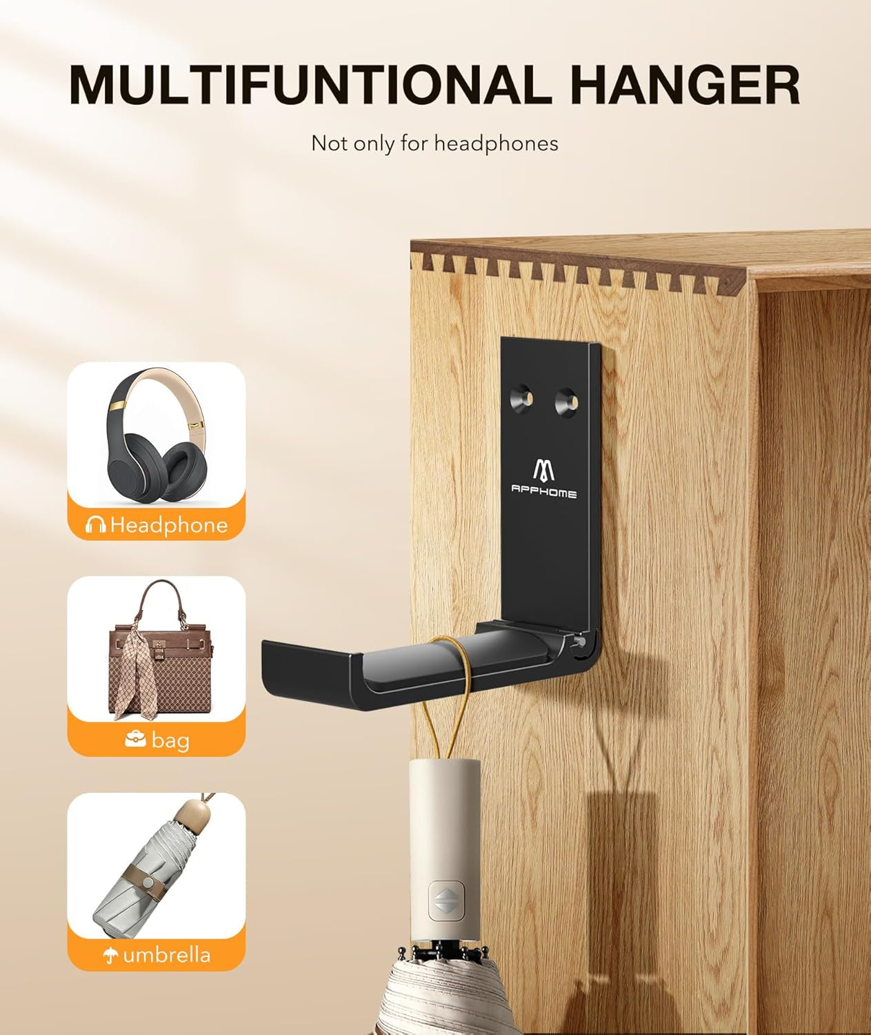 Foldable Aluminum Headphone Stand and Headset Holder Mount with No-Scratch Silicone Pad, Under Desk Wall Hook, Strong Adhesive Gaming Headset Hanger for PC, Home, and Office