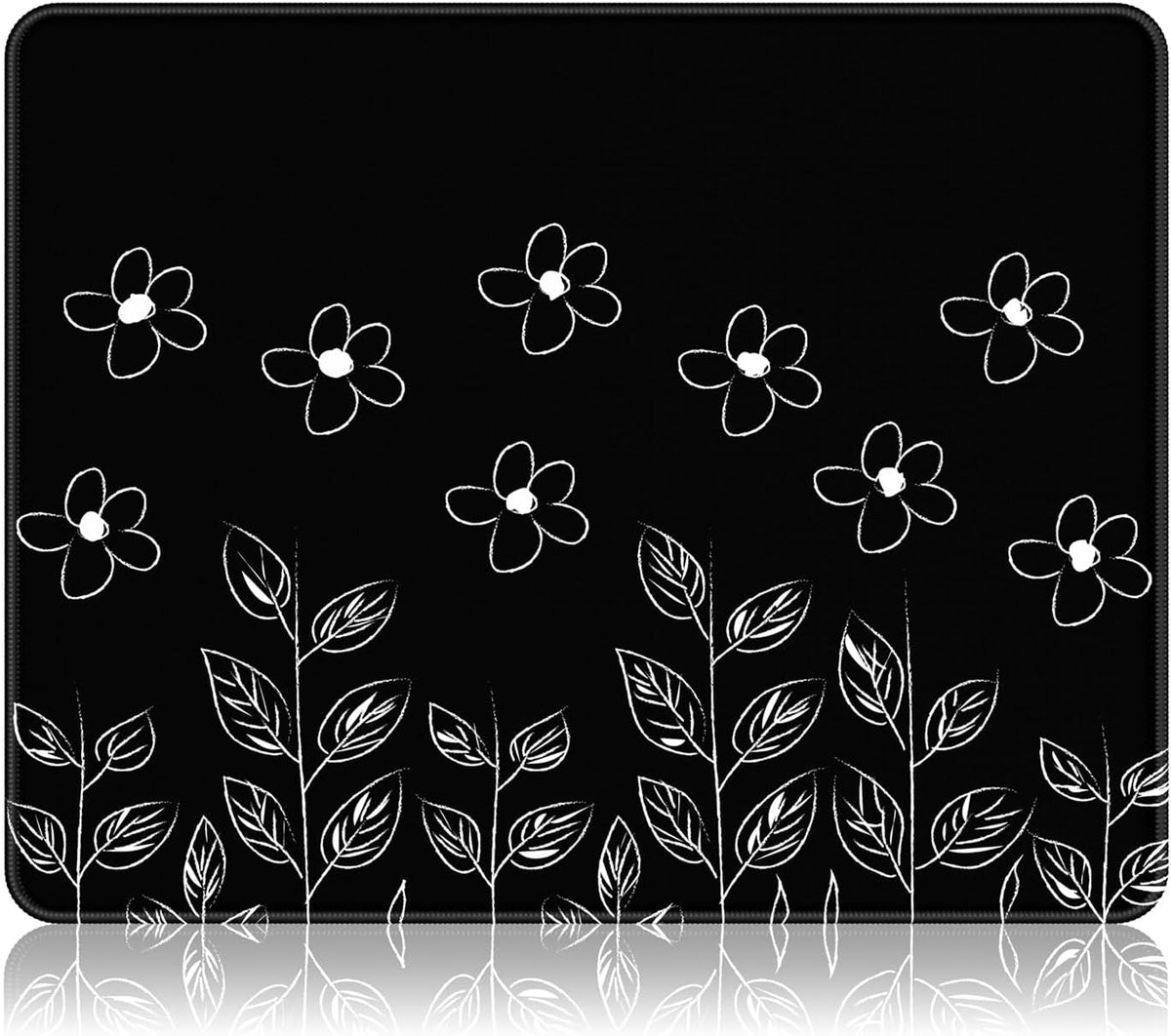 Premium Flower-Themed Mouse Pad, 12 x 10 inches, Non-Slip Rubber with Stitched Edges, Waterproof Square Mat for Gaming and Work, Compatible with Wireless Mice, Black