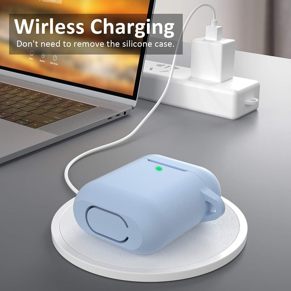 Silicone Protective Case for Apple AirPods 1 & 2 with Front LED Visibility, Denim Blue