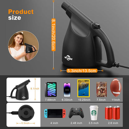 High-Performance Electric Air Duster - 110,000 RPM for Effective Cleaning of Dust, Hair, Crumbs, and Debris from Laptops and Computers, Eco-Friendly Alternative to Compressed Air Cans (Jet Black)