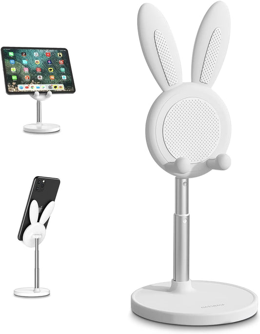 Adjustable Bunny Rabbit Phone and Tablet Stand | Height and Angle Adjustable, Anti-Slip Design with Charging Hole, Ideal Gift for Women and Girls, Compatible with 4-12.9 Inch Devices