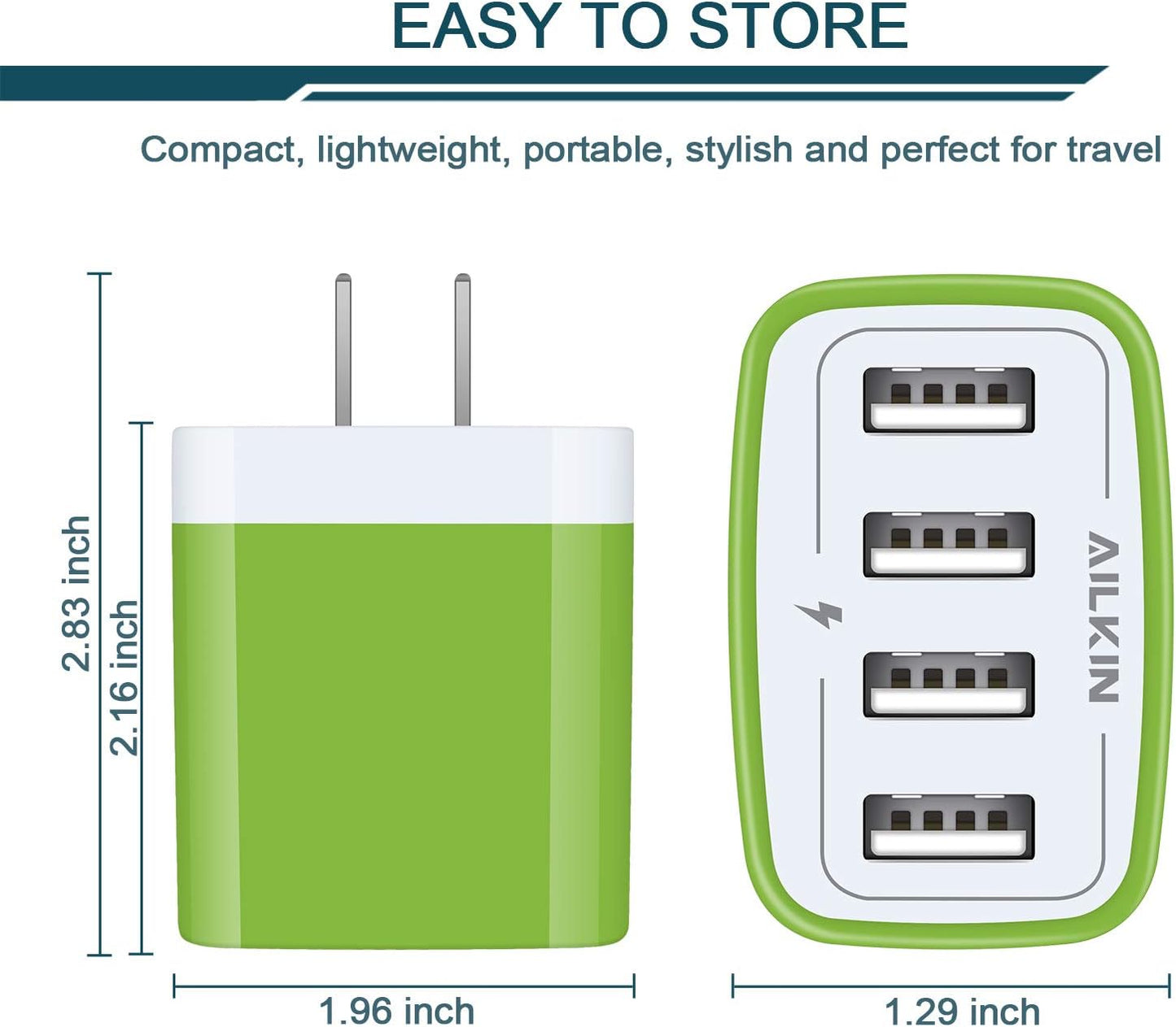 Wall Charger, USB Charger Adapter, 4.8A 4Multi Port Fast Charging Station | Power Base Block Plug Cube Brick for Iphone, Ipad, Samsung Galaxy, Moto, Google Pixel, Kindle Fire Plug Cargador Carro