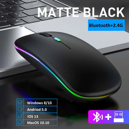 LED Wireless Rechargeable Bluetooth-Compatible RGB Ergonomic Mouse with Backlight for Laptop, PC, and iPad