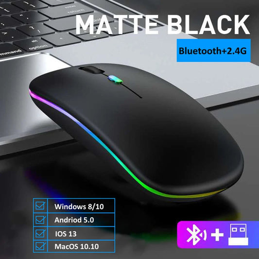 LED Wireless Rechargeable Bluetooth-Compatible RGB Ergonomic Mouse with Backlight for Laptop, PC, and iPad