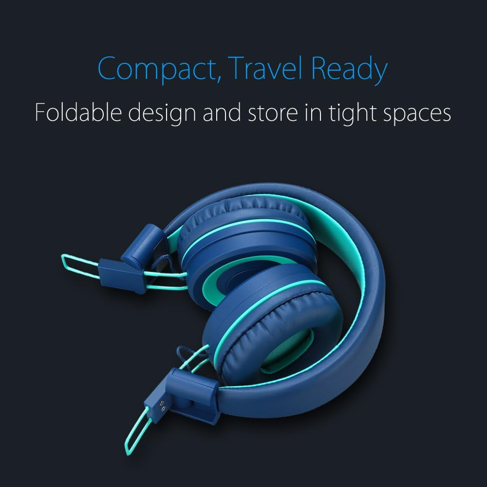 K11 Children's Headphones with 3.5mm Wired Connection - Navy/Teal | 5ft Tangle-Free Cord, Foldable Design, On-Ear Headset for School, Classroom, and Travel