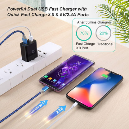 30W Dual USB Wall Charger - 5 Pack, Quick Charge 3.0 & 5V 2.4A Adaptive Fast Charging Adapter for iPhone 11, XS, XR, Galaxy S10, S9, Note 10 - Black